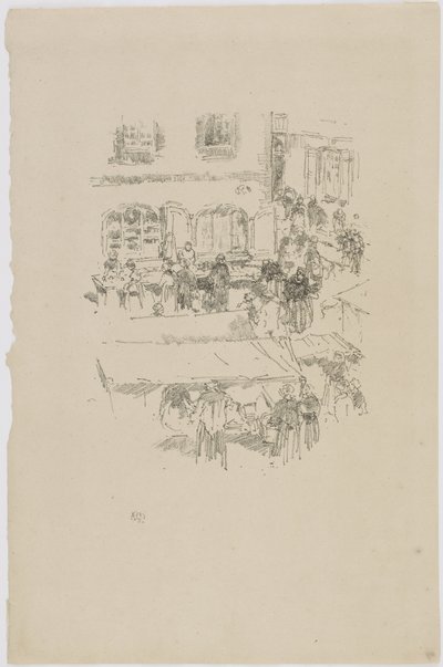 The Market-place、Vitre、1893（紙にリソ） 作： James Abbott McNeill Whistler